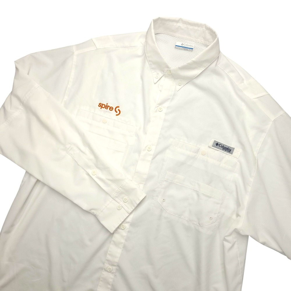 Columbia PFG Shirt Mens XL White Solid Long Sleeve Fishing Button Up Omni-Shade